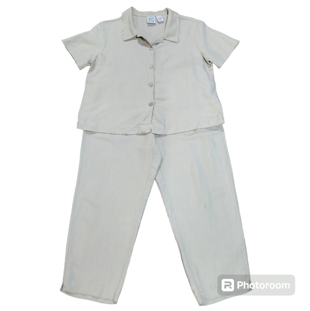 Field Gear Women's 2 pc Linen Blend Short Sleeve Blouse & Pants Size PM